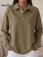 Casual Loose-fitting Polo Button-up Denim Sweatshirt