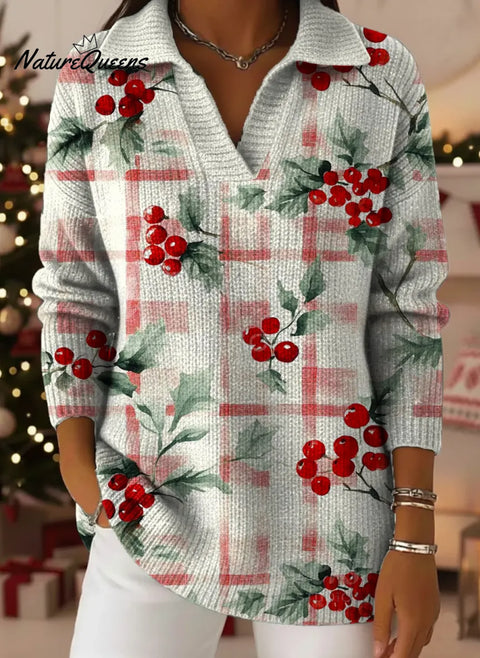Women's Christmas Floral Pattern Art Print Casual Cotton Sweater