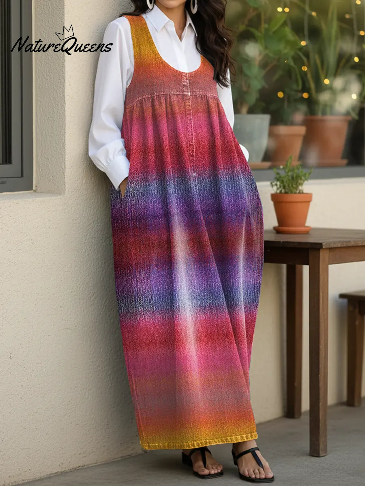 Women's Gradient Art Casual Loose Denim Vest Dress