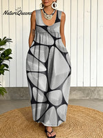 Women's Abstract Geometry Pattern Art Print Casual Cotton Denim Dress