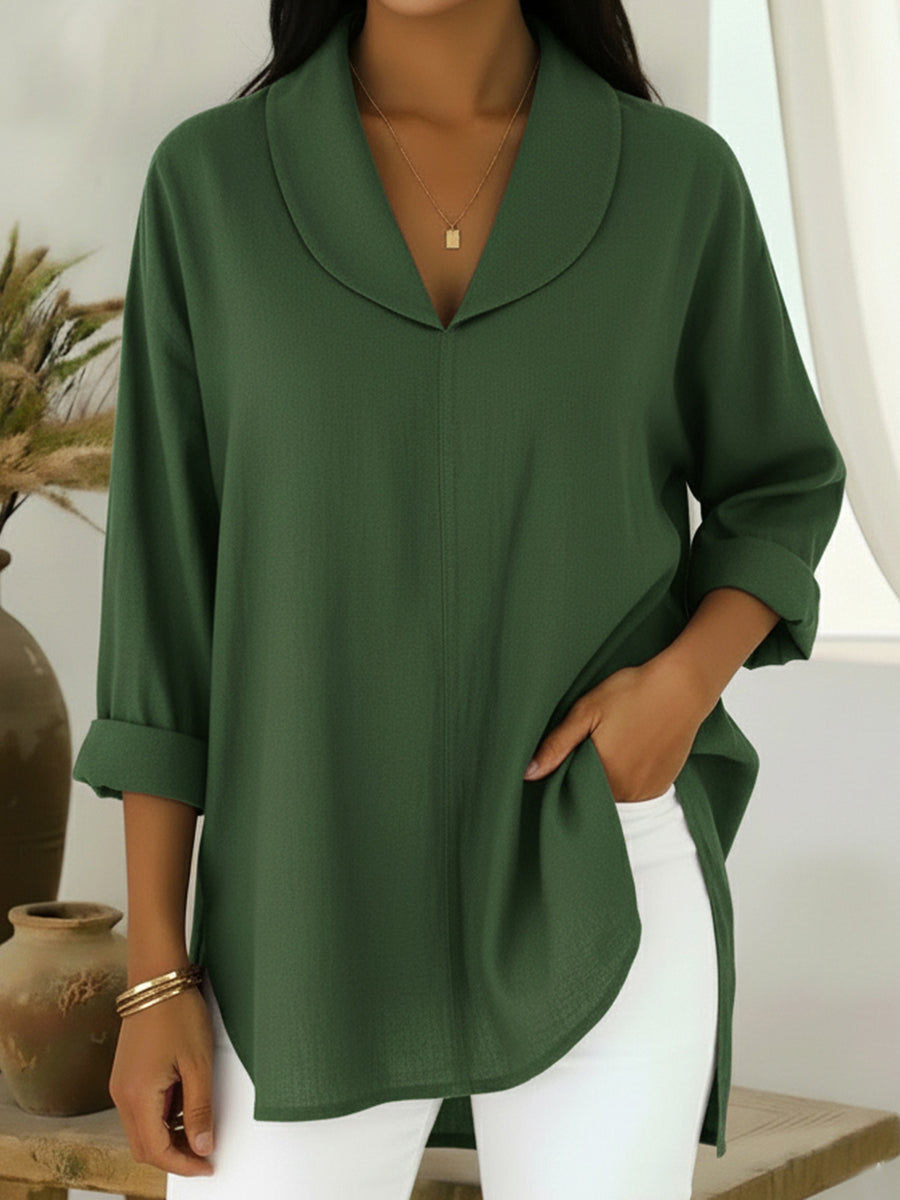 Cozy Notched-collar Linen Shirt Top