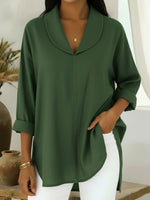 Cozy Notched-collar Linen Shirt Top