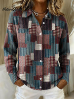 Mixed And Matched Square Decorative Patterns Casual Shirt Collar Long Sleeve Sweater