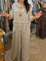 Casual Linen And Cotton Top And Pants Two-piece Set