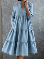 Casual Elegant Multi-layered Hem Denim Dress