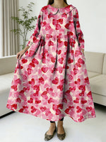 Valentine's Day Heart-shaped Decorative Patterns Women's Casual Peter Pan Collar Long Sleeve Dress