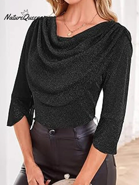 Women's Christmas Elegant Sparkly Draped Neck Top