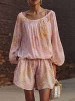 Boho Vintage Print Shirt & Shorts Two-piece Set