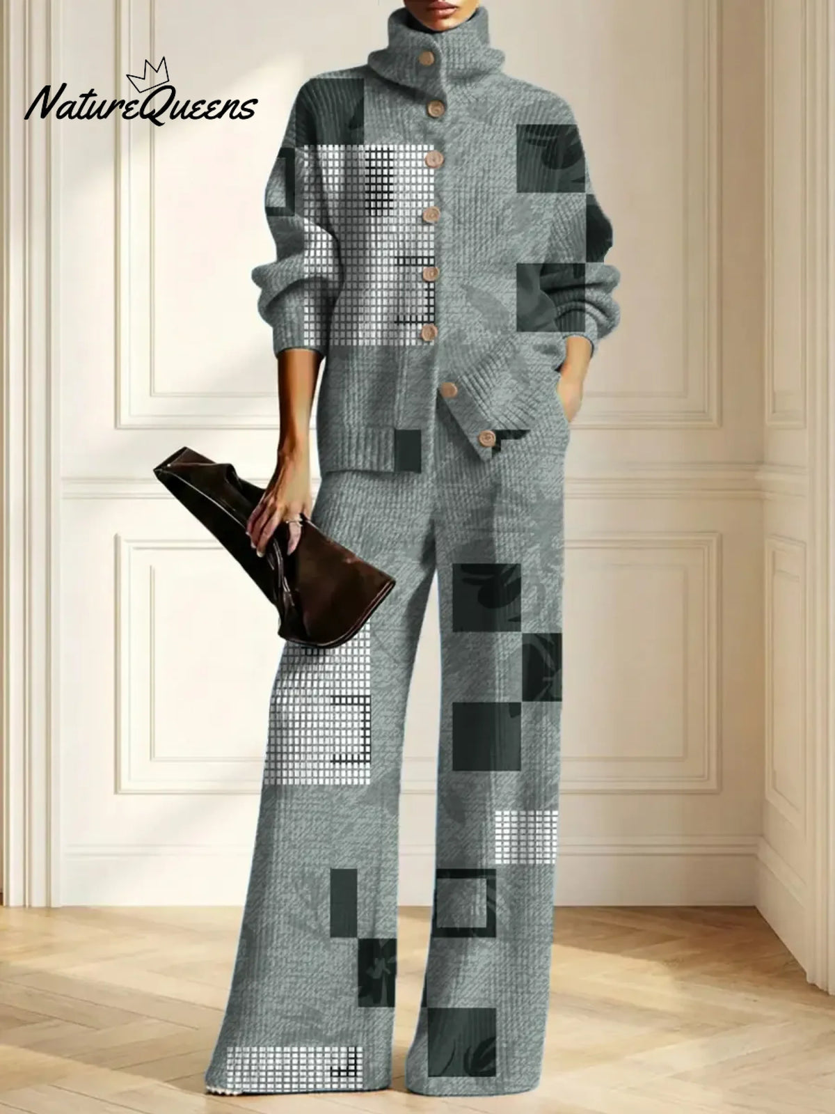 Women's Geometry Art Print Casual Cotton Knitted Suits