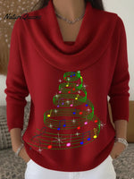 Women's Christmas Tree Art Print Cowl Neck Sweater