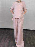 Women's Cozy Striped Linen And Cotton Top And Pants Two-piece Set.