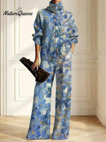 Women's Floral Pattern Art Print Casual Cotton Knitted Suits