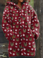 Women's Funny Cats Pattern Art Print Casual Fleece Coat