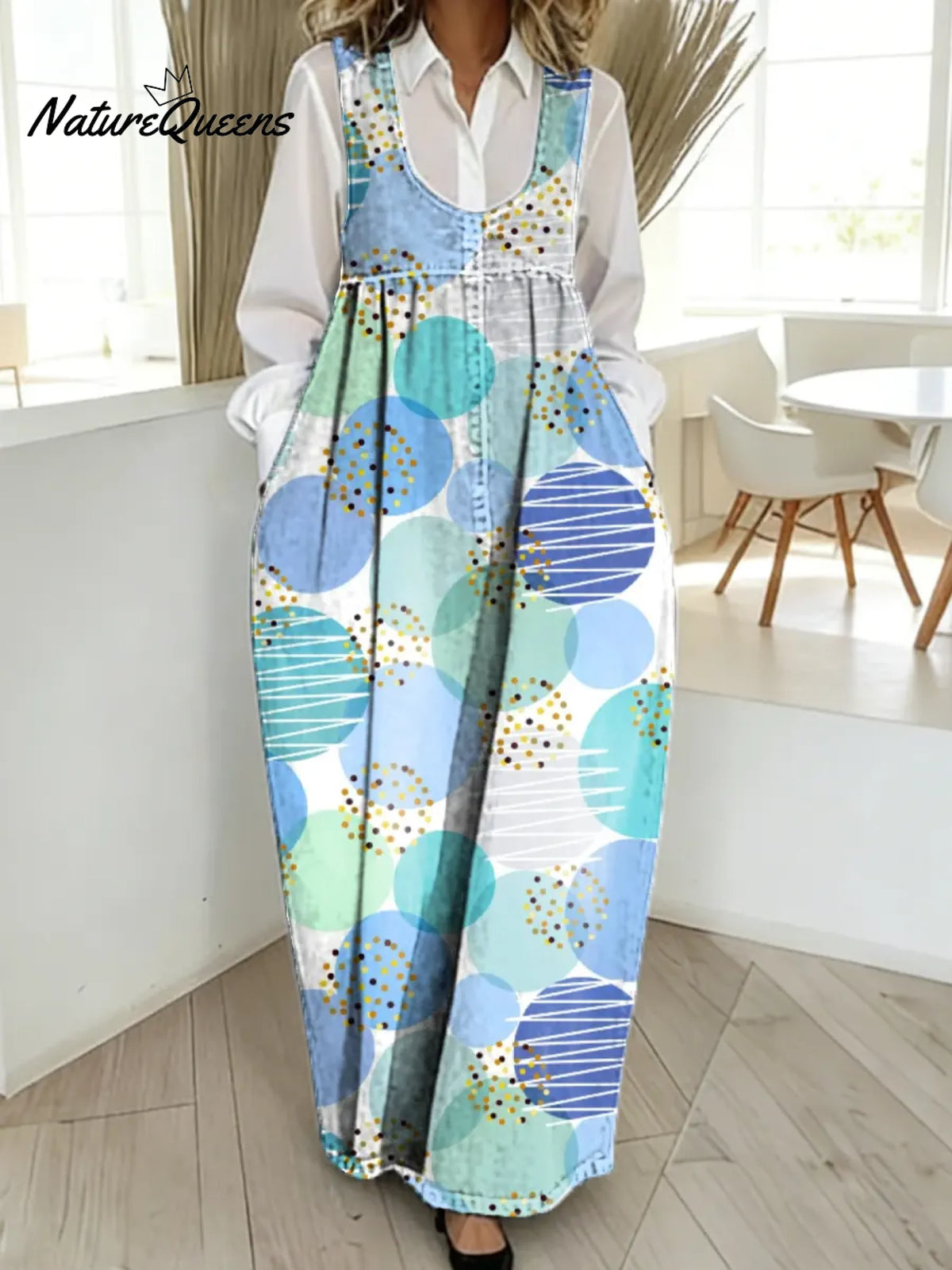 Women's Abstract Pattern Art Print Casual Cotton Denim Dress