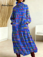 Women's Vintage Abstract Geometry Art Print Casual Cotton Knitted Dress