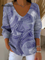 Women 's Abstract Art Line Decorative Patterns Casual V Collar Long Sleeve Sweater