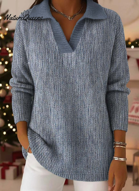 Vertical Mottled Stripe Decorative Pattern Women's Casual Shirt Collar Long Sleeve Sweater