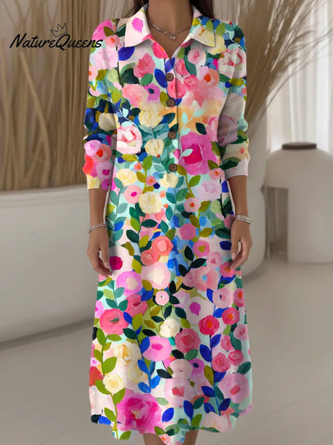Women's Floral Pattern Art Print Casual Knitted Dress