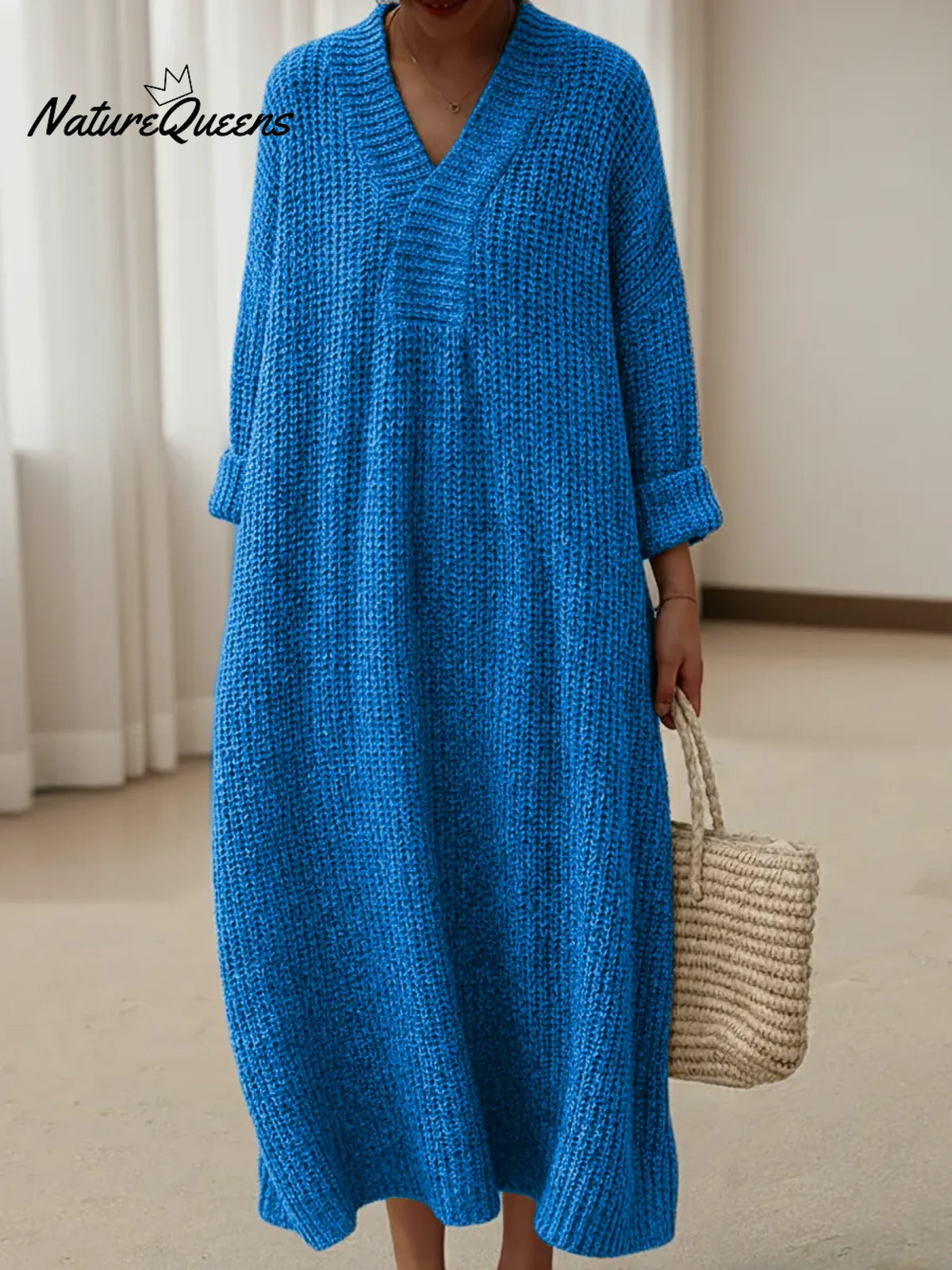 Women's V-neck Knitted Sweater Dress