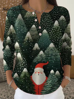 Women's Vintage Christmas Tree Art Print Buttoned Cardigan Sweater