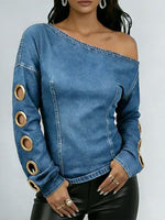 Women's Off-the-shoulder Long-sleeved Casual Loose Denim Top