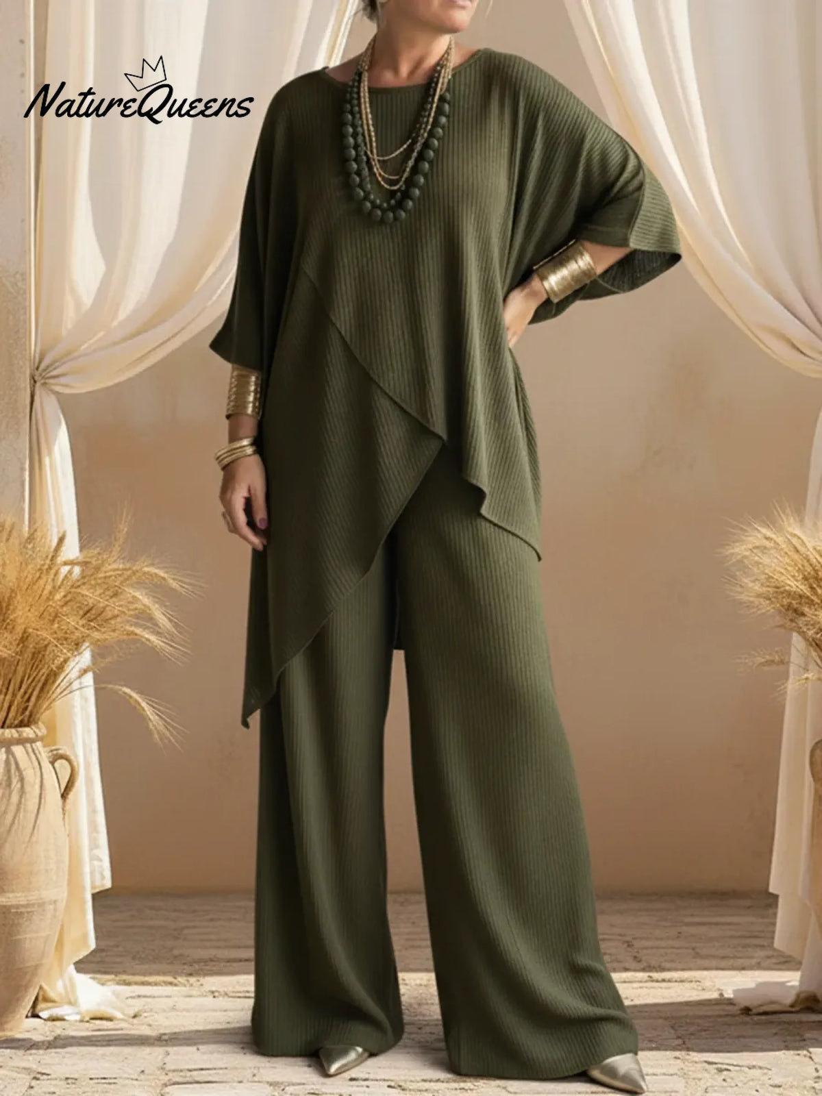 Cozy Elegant Irregular Sweater And Pants Two-piece Set
