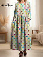 Women's Colorful Lines And Dots Print Pocket Cotton Dress