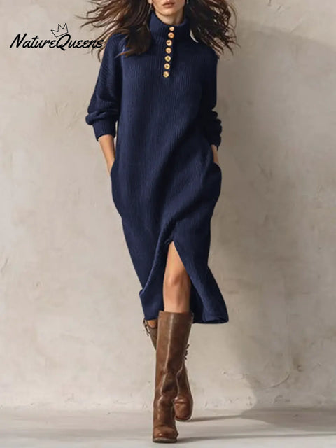 Women's Solid Color Turtleneck Casual Loose Knit Dress