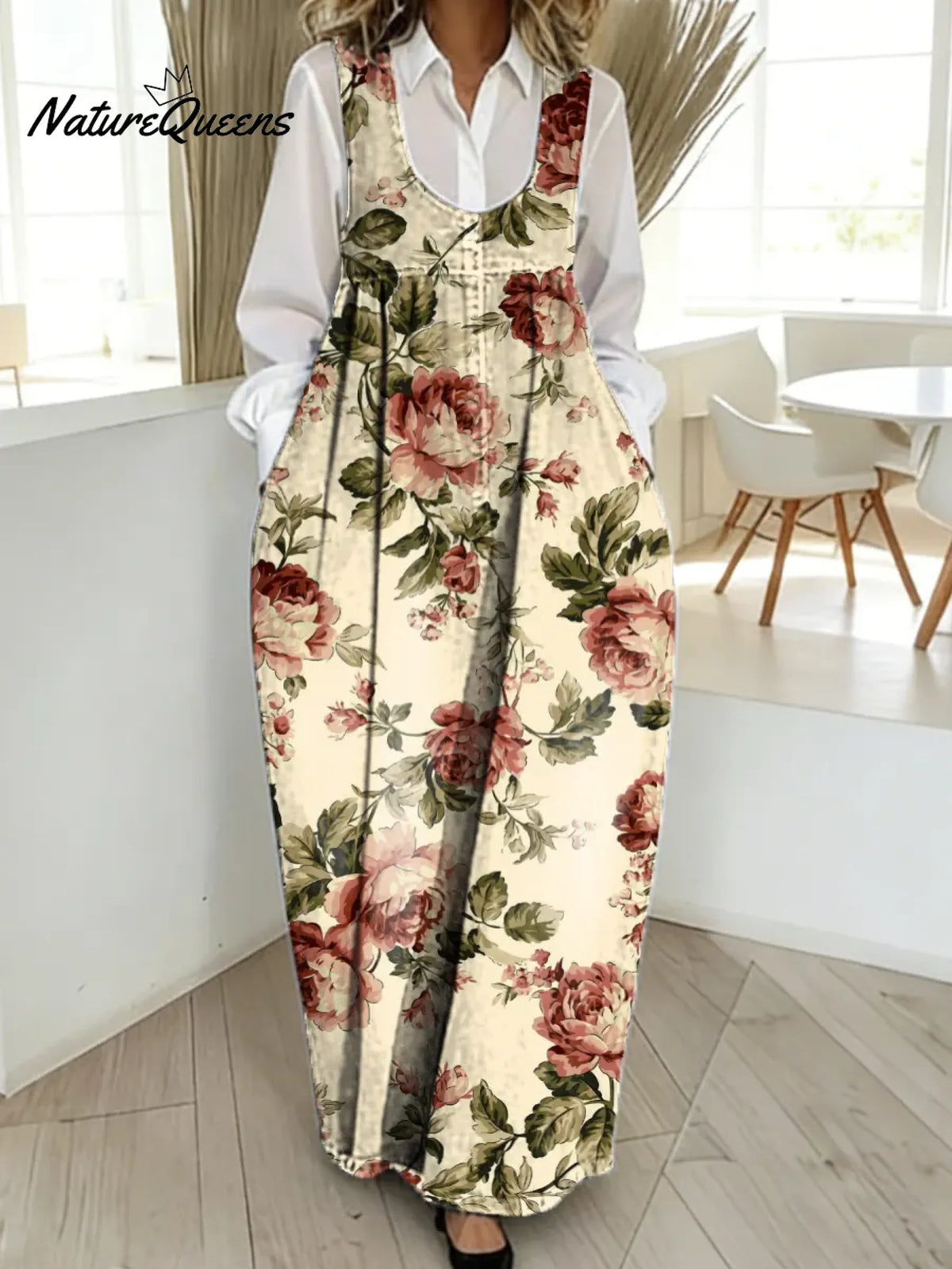 Women's Floral Pattern Art Print Casual Cotton Denim Dress