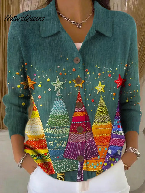 Women's Christmas Tree Pattern Art Print Casual Sweater