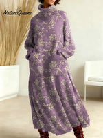 Women's Floral Pattern Art Print Casual Cotton Knitted Dress