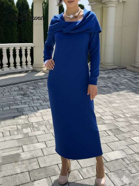 Women's Cowl Neck Long Sleeve Knitted Dress