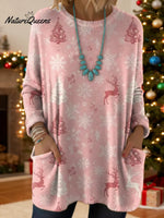 Women's Christmas Pattern Art Print Casual Cotton Knitted Sweater