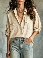 Women's Ethnic Pattern Art Casual Stylish Long Sleeve Cotton Linen Shirt
