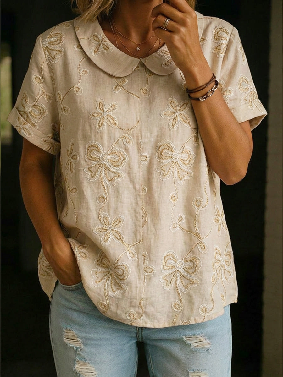 3d Embroidered Short-sleeved Cotton Shirt