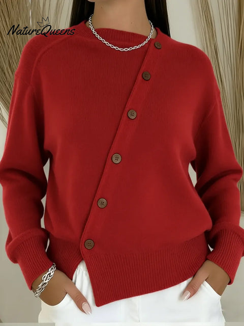 Women's Comfortable Diagonal Placket Knit Sweater
