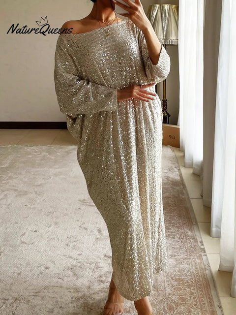 Women's Elegant Christmas Date Loose Shiny Dress