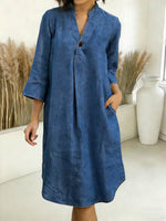 Women's V-neck 3/4 Sleeve Casual Loose Denim Dress