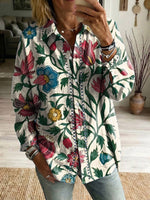 Floral Flowers Art Patterns Casual Patchwork Openwork Webbing Linen And Cotton Shirt