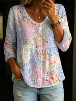 Women's Floral Pattern Art Print Casual Cotton Shirt