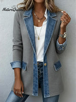 Knitted Patchwork Denim Casual Cotton Jacket