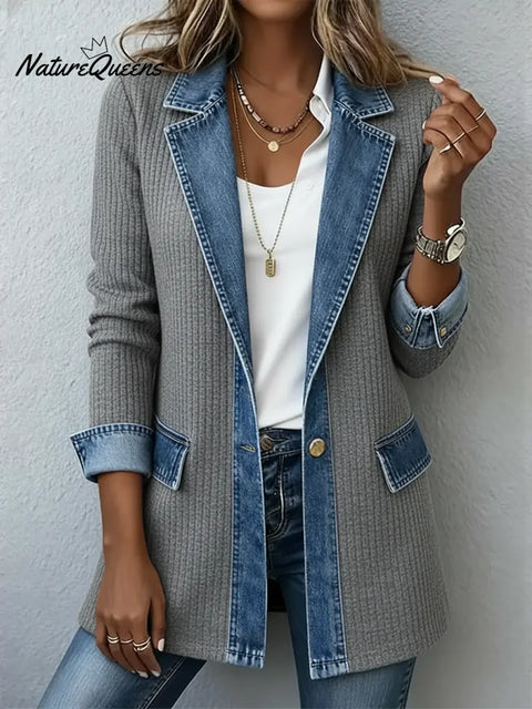 Knitted Patchwork Denim Casual Cotton Jacket