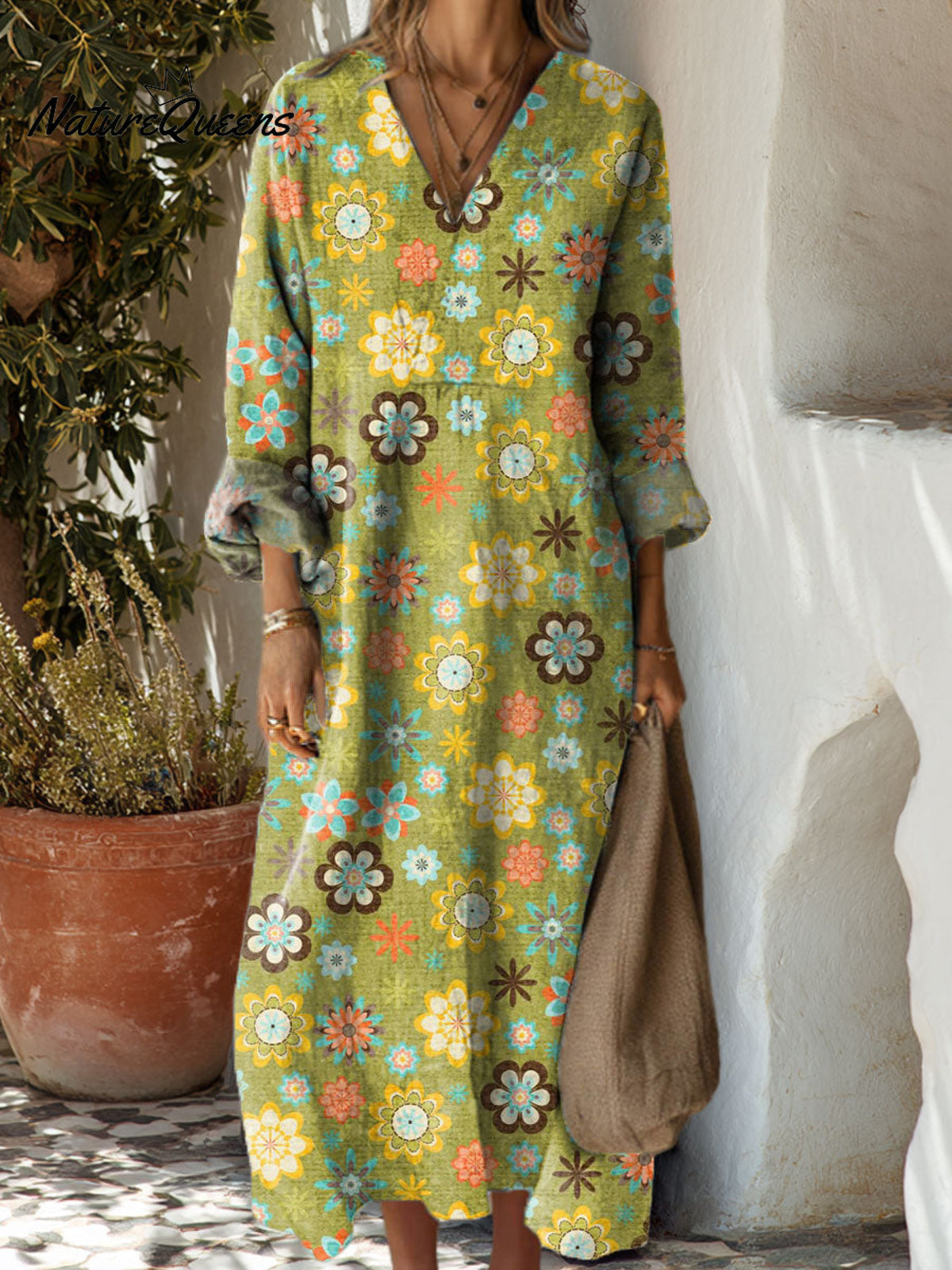 Women's Floral Pattern Art Print Casual Cotton Dress