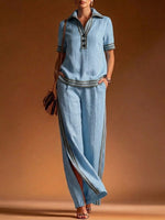 Casual And Cozy Linen And Cotton Shirt And Pants Two-piece Set