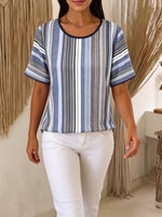 Cozy Artistic Striped Cotton-linen Shirt Blouse