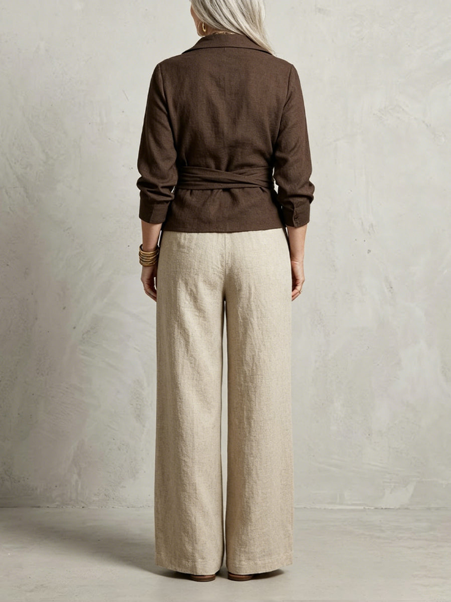Women's Simple Design Cotton And Linen Set