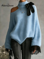 Women's Solid Color Stand-collar Long-sleeved Casual Loose Off-the-shoulder Sweater