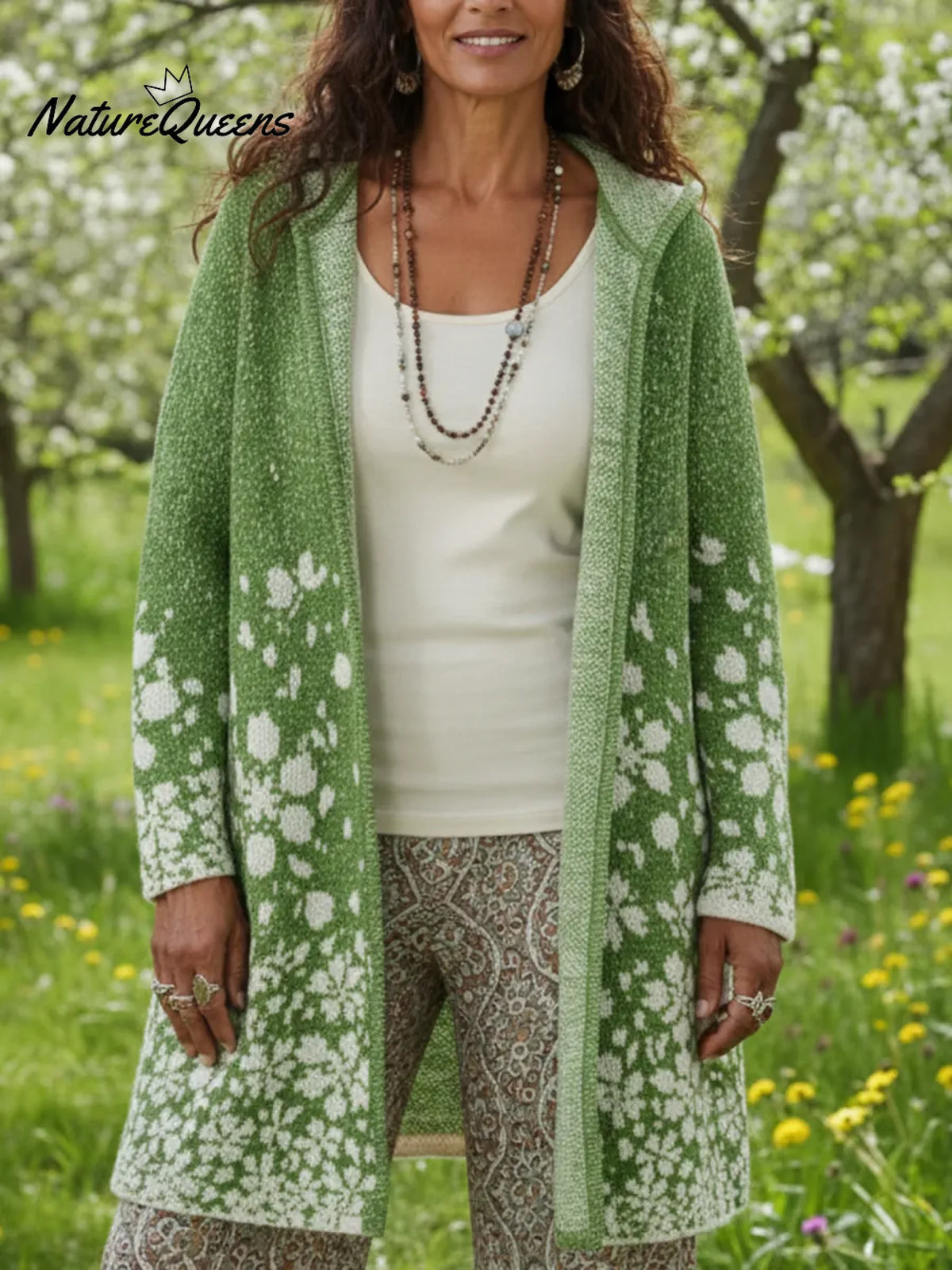 Cherry Blossom Secret Garden Hooded Knitted Cardigan