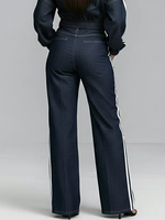 Casual And Cozy White-trimmed Straight-leg Jeans