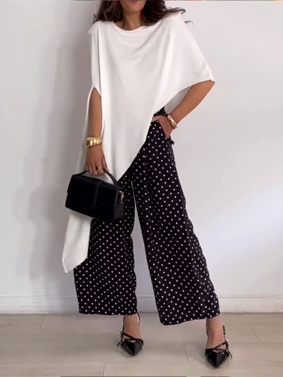 Loose-fit Casual Cotton Top With Asymmetrical Hem